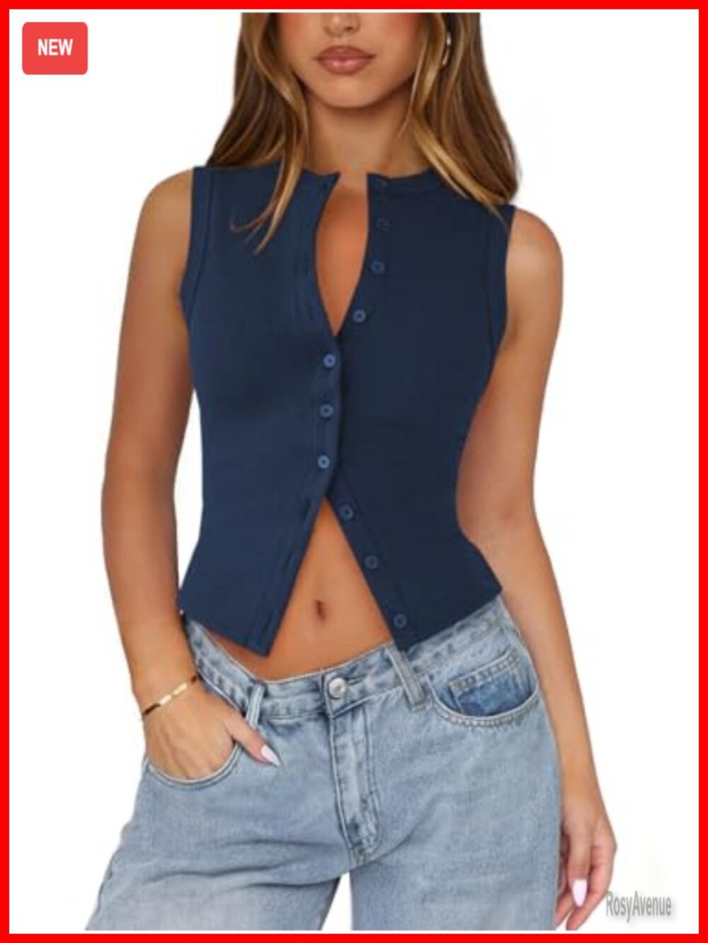 Ribbed Button Down Tank Top Women Sleeveless Crop Vest